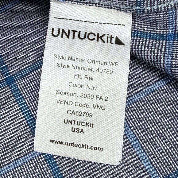 UNTUCKit Men's Ortman Wrinkle Free Relaxed Long Sleeve Shirt Gray/Blue Plaid XL - Picture 8 of 11